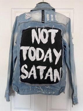 HGA + Native Supply Light Wash Denim Jacket with 'NOT TODAY SATAN' Back Patch
